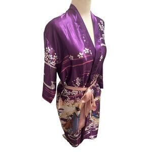 Purple Geisha Kimono Robe with Pink Sash - Free Size